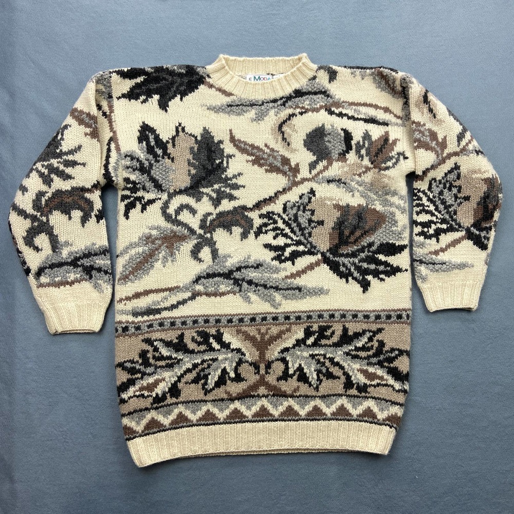 Vintage Le Moda Womens Crewneck Chunky Knit Sweater Sz S Knitted by Hand